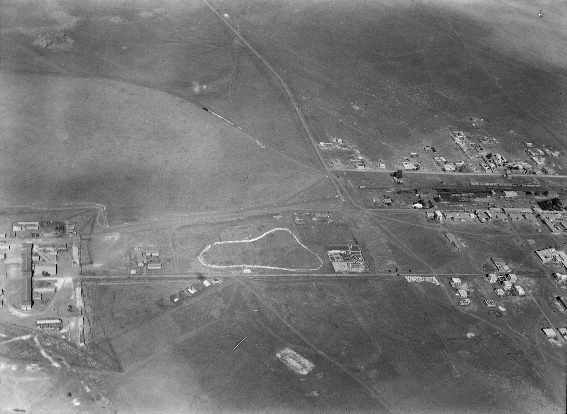 An early twentieth-century photograph of the Hejaz Railway junction at Daraa, with track running out across open country.