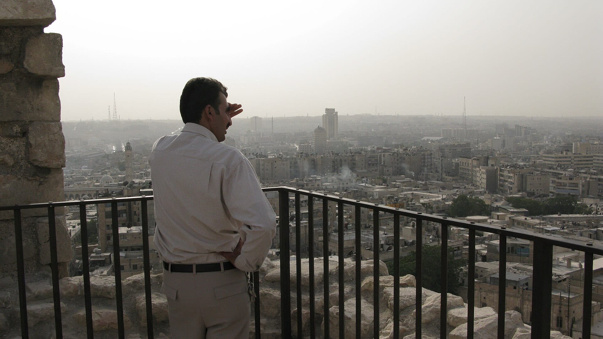 Aleppo seen from the citadel, the city running out to the horizon.